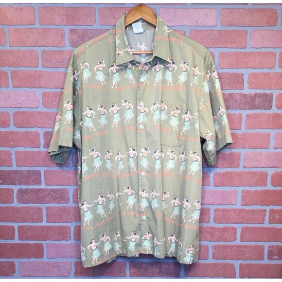 Old Navy Mens Hawaiian Shirt Size XL Short Sleeve Hula Dancers Tropical Resort - Picture 1 of 9